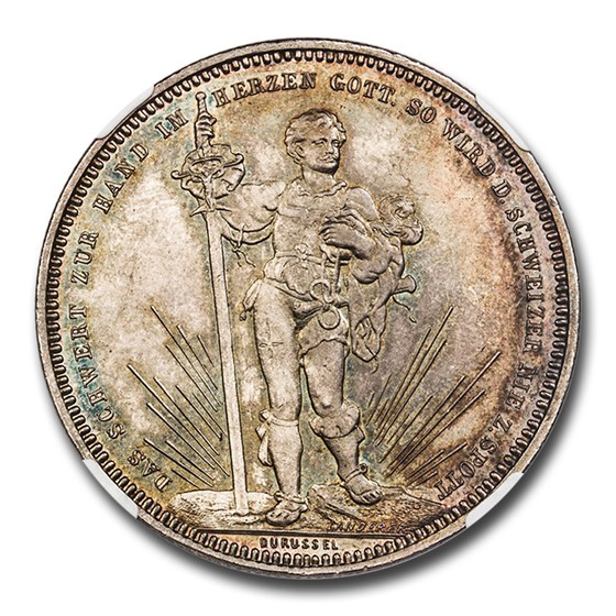 1879 Switzerland Basel Silver 5 Francs Shooting Thaler MS-65 NGC 1879 Switzerland Basel Silver 5 Francs Shooting Thaler MS-65 NGC